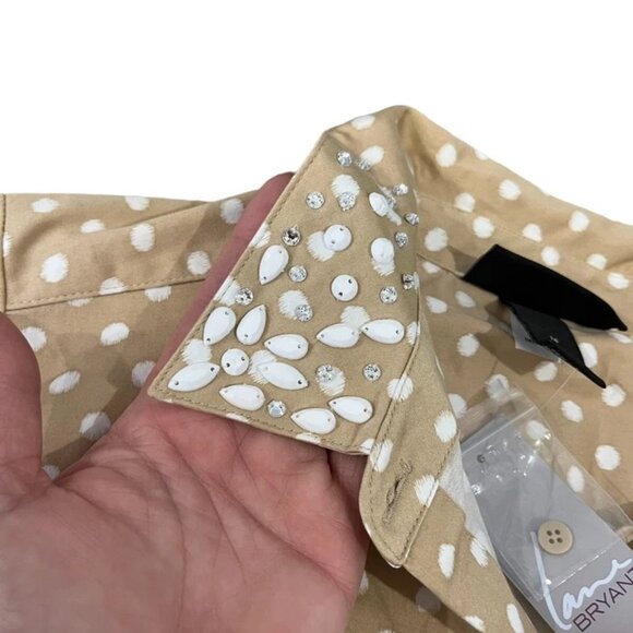Lane Bryant NWT Polka Dot Shirt Top 14 Beige Rhinestone Collar Long Sleeve - Picture 7 of 12